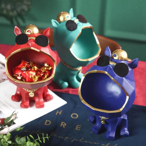 ERMAKOVA Nordic Cool Dog Figurine Big Mouth Dog Key Storage Creative Resin Dog Statue Home Living Room Office Table Decoration