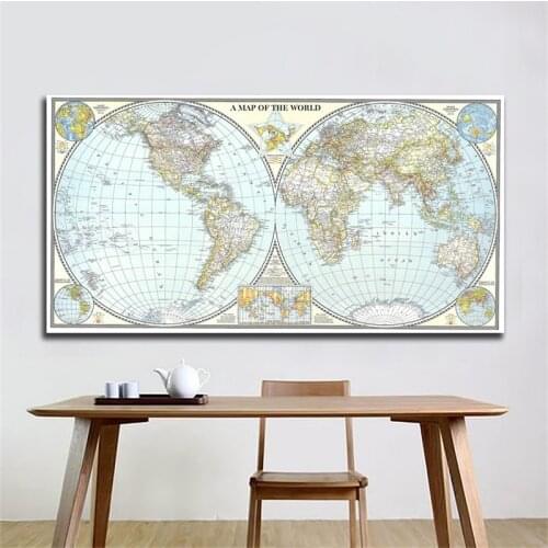 World Map Wall Sticker 1941 Classic Edition Painting Retro Physical World Map for School Office Home Travel Supplies