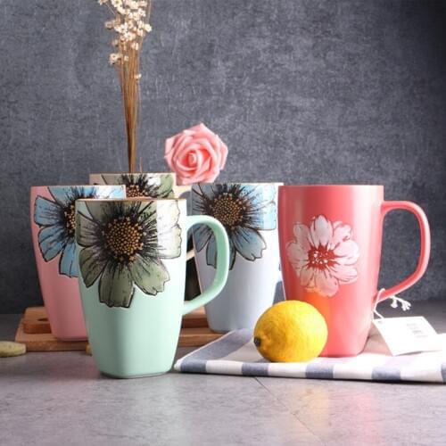 Ceramic Coffee Mug Retro Flower Pattern Caffe Cup With Handgrip Esspresso Cups And Mugs Juice Tea Water Mugs Heat Resistant