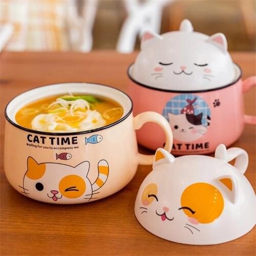 Ceramic Bowls Japanese Ramen Fast Food Noodles Bowl With Lid Spoon Instant Noodles Large Capacity Kitchen Fruit Gift Tableware