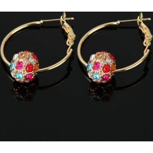 Colorful Crystal Hoop Earrings Lucky Ball TransferRhinestone Beads Shiny Ladies Earrings Crystal Ball Accessories Fashion Gifts