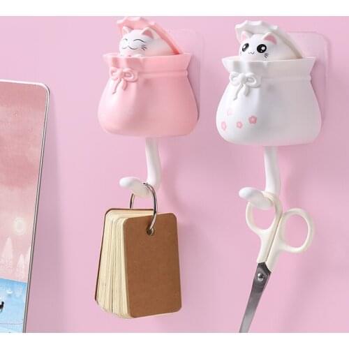 Home use lovely contracted cartoon cat hook, key rack, wall-mounted glue hanger