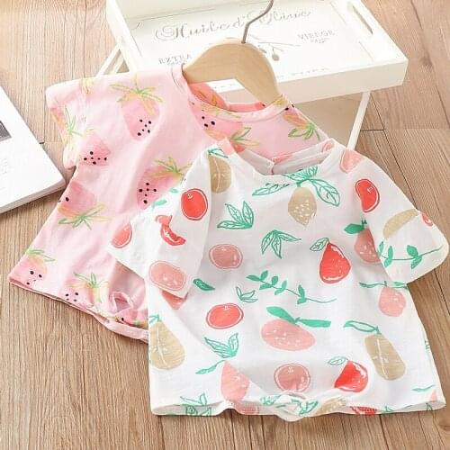 Summer T Shirts For Girls 2021 New Childrens Fruit Print Cotton Cute T-shirts Fashion Short Sleeve Girls High Quality Tee Shirt