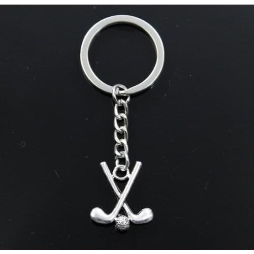 Fashion Keychain 25x22mm Hockey Stick Club Silver Color Pendants DIY Men Jewelry Car Key Chain Ring Holder Souvenir For Gift