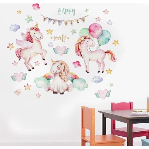 Cartoon Unicorn Wall Sticker Balloon Unicorn Sticker for Childrens Room Living Room Bedroom Party Unicorn Decorative Painting