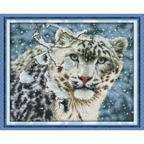 Joy Sunday Animal Print Cross Stitch Kit 14CT Pattern 11CT Leopard In The Snow Chinese Embroidery Needlework Decoration for Home