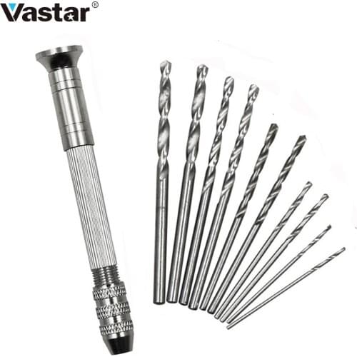 Vastar 11pcs 1-3mm Hand Drill Set Mini Aluminum Hand Drill Bit Jewelry Craft Hand Manual Drill Woodworking Tools Drill Bit
