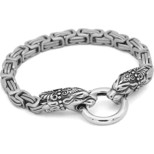 Norse viking odin wolf Scandinavian king chain amulet bracelet for men stainless steel 17-25cm