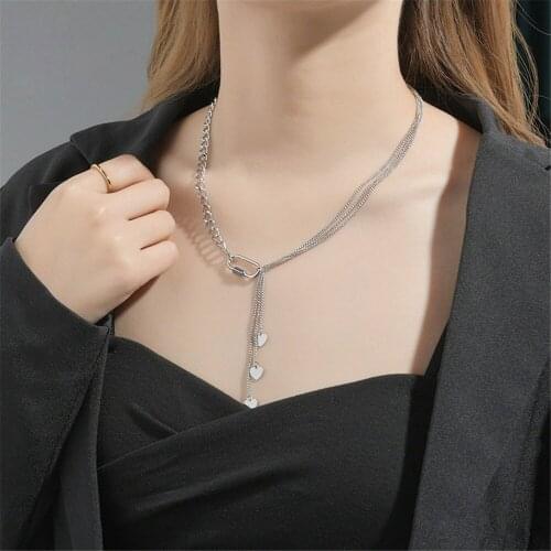 316L Stainless Steel Necklace Double Layered Heart Key Lock Pendant Washable Necklace Female No Fade