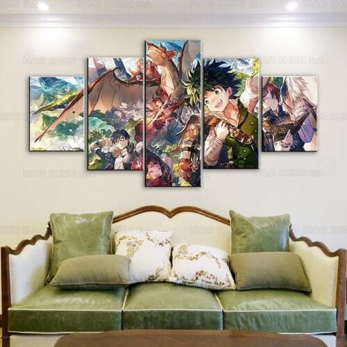 My Hero Academia Poster Japanese Anime Wall Poster 5 Pcs HD Canvas Printing Posters for Living Room Bedroom Club Wall Art Decor