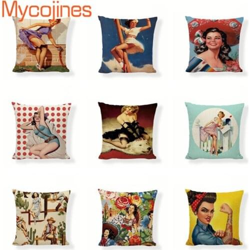 Handmade Pillow Charming Women Pin Up Cushion Case Cojines Decorations For Bathroom Polyester House Autumn Throw Pillow Cover
