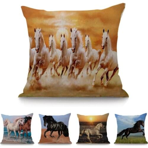 Horse Picture Cushion Animal Cotton Linen Pillow Decorative Cushion Sofa Car Throw Pillow Square Pillows 45x45CM Home Decor