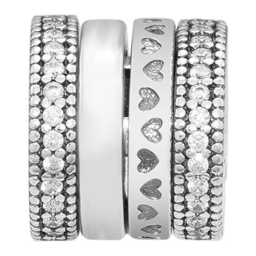 QANDOCCI Spinning Hearts of Charm DIY Fits for Original Charms Bracelets 925 Sterling Silver Jewelry