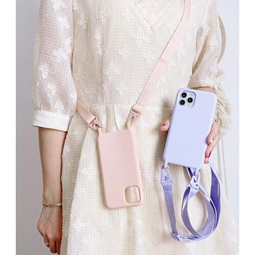 Luxury Cute Lanyard Liquid Silicone Phone Case For iPhone 12 11 Pro Max SE XS Max XR X 8 7 6 Plus Ultra-thin Necklace Rope Cover