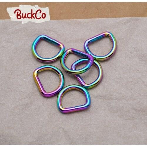 Retail zinc alloy non-welded metal D-buckle for 20mm DIY cat and dog collars belt bag and other ribbon accessories rainbow DR20R