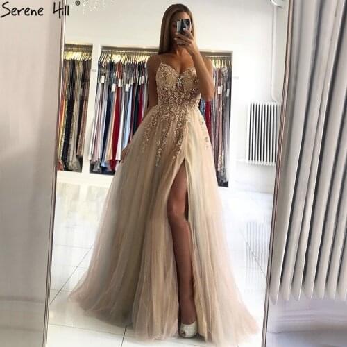 Serene Hill Pink Backless A-Line Prom Dresses 2020 Sleeveless Beading Simple Sexy Prom Party Dress Real Photo LA60963