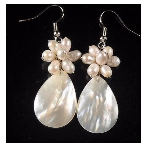 Unique Pearl Earrings Handmade Classic White Freshwater Pearl Sea Shell Flower Dangle Silver Earring Fine Jewelry Ladys Gift