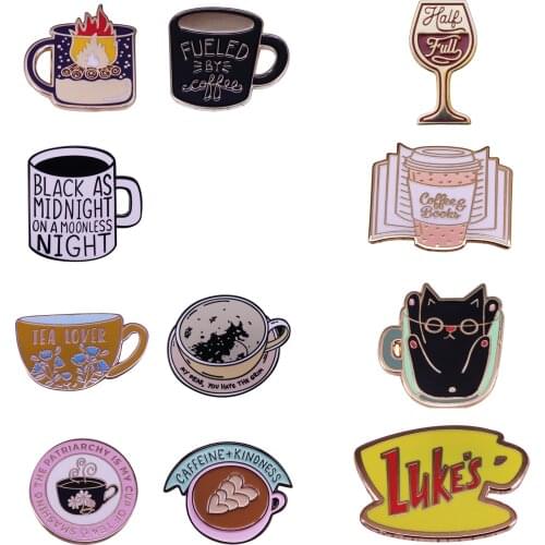 High Quality Copper Cup Coffee Energy Art Womens Rights Tea Lovers Enamel Pin Fashion Jewelry Brooch Hat Lapel Pin Badge Gift