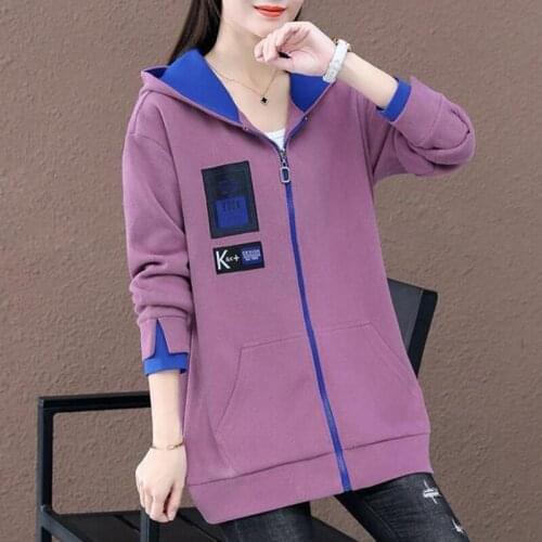 Spring Autumn Style Womens Cotton Hoodies Zipper Solid Color Long Sleeve Korean Loose Sweatshirts AA4066