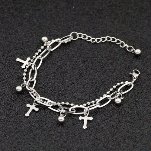 New Multilayer Stainless Steel Charm Bracelets for Women Lucky Jesus Cross Charm Bracelet for Girls Wristband Hand Jewelry Gifts