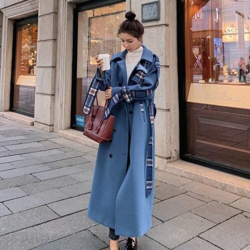 Plaid woolen coat womens long fall/winter 2020 new Korean style loose thick woolen coat