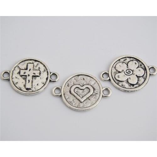 10pcs Silver Color Cross Flower Heart Round Charm Pendant DIY Necklace Bracelet Bangle Findings 16X23Mm A2180/A2181/A2182