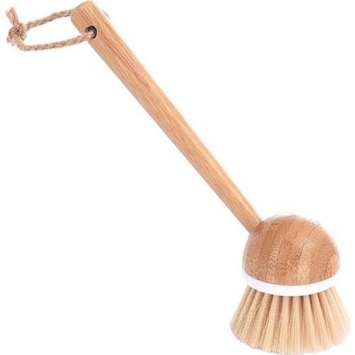1x Pot Brush Wood + Sisal Household Wooden Long Handle Pan Pot Brush Dish Bowl Washing Cleaning Brush