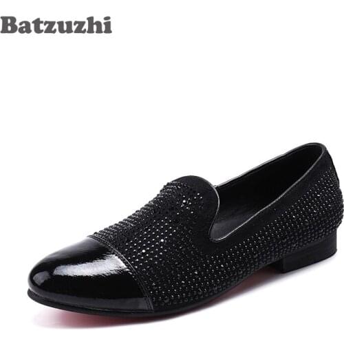 2018 Summer Men Shoes Men Casual Shoes Walking Shoes Crystal Black Genuine Leather Dress Shoes Wedding and Party, US6-12