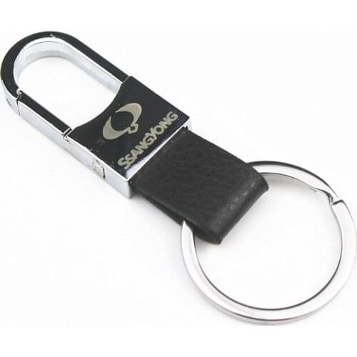 3D Fashoin Alloy Leather Car Keyring Emblem Badge Key Ring For Ssangyong Kyron Rexton Korando Actyon Key Chain Car Styling