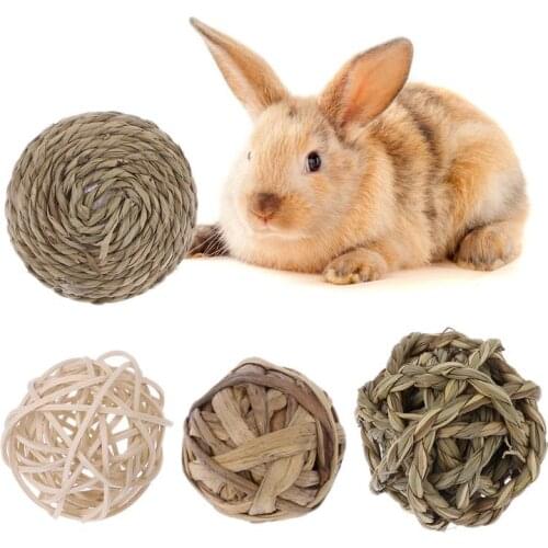 4Pcs Pet Small Animal Activity Play Chew Natural Ball Toys for Rabbits Guinea Pigs Gerbils