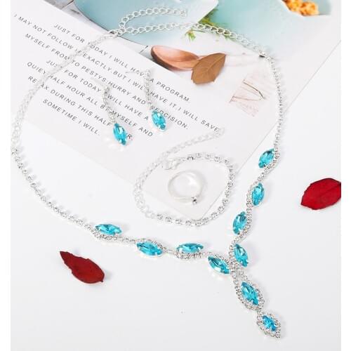 4Pcs/Set Women Fashion Rhinestone Necklace Ring Bracelet Earrings Jewelry Gift
