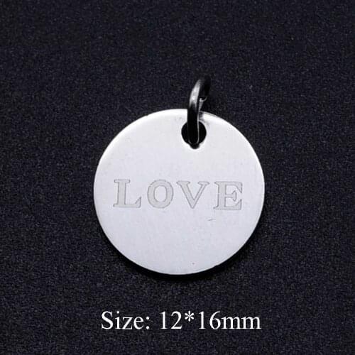 5pcs/lot Disc Love 316L Stainless Steel DIY Pendant Charms Wholesale For Jewelry Making Super Quality Charm for Necklace Making