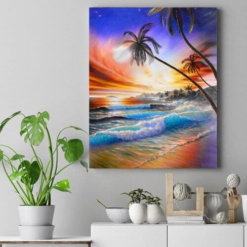5D DIY diamond painting landscape sunset sea cross stitch full circle diamond embroidery mosaic home room decoration gift