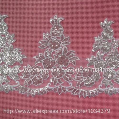 9Meters High Quality Sequins White Lace DIY Accessories CarBone Dress Lace Trim for Wedding Dress 16cm LW0276