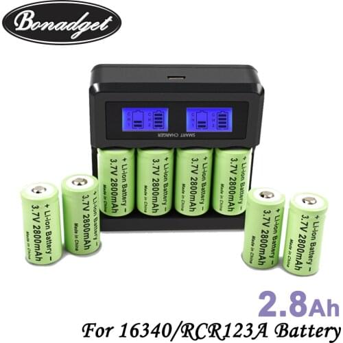 Bonadget 3.7V2800mAh Li-ion 16340 Battery CR123A Rechargeable Batteries CR123 for Laser Pen LED Flashlight Cell,Security Camera