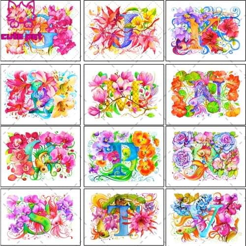Diamond Embroidery Alphabet flowers Diy Full Square Diamond Painting Fish koi Rhinestones Handicraft Cross stitch mosaic Decor