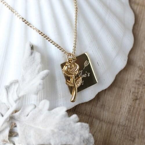 Amaiyllis 18K Gold Peace Rose Flower necklace Square Archery Eros Name Alphabet Clavicle Pendants Necklace Jewelry For Lovers