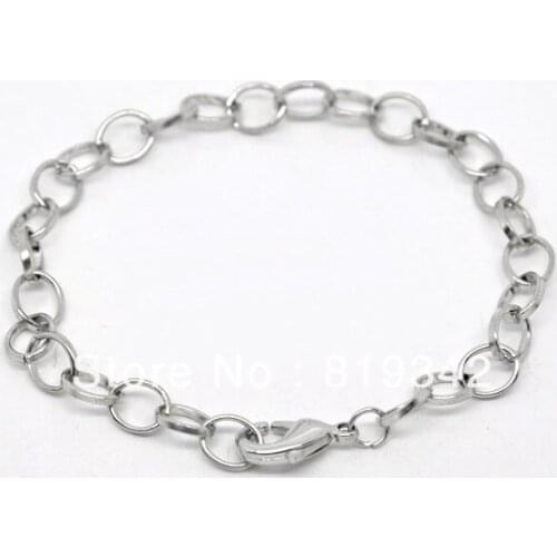 Free Shipping 12 Strands Silver Tone Lobster Clasp Bracelets. Fit Link Chain Bracelet 6x8mm 20cm Findings Wholesale