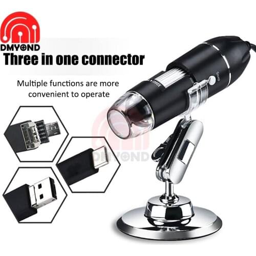 1600X Mega Pixels 8 LED Digital USB+MICRO+TYPE-C Microscope Magnifier Electronic Stereo USB Endoscope Camera with Bracket