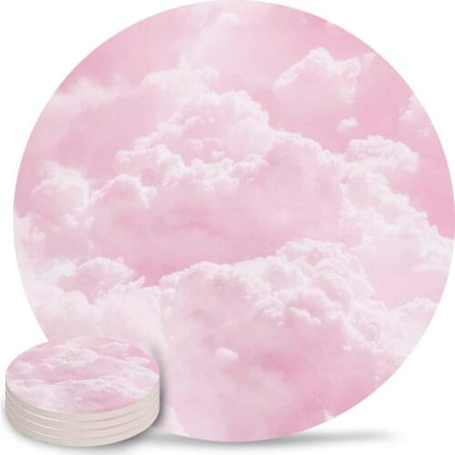 Clounds Sky Pink Coasters Waterproof Placemats for Table Christmas Home Decor Coffee Table Decor Ceramic Coasters
