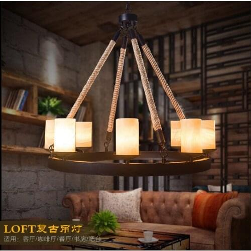 Loft Industrial Iron marble candle pendant light retro hemp Club Restaurant personality decorative hanging lighting
