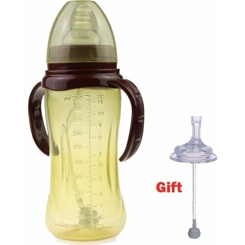 330ML 2 Use Baby Infant PP BPA Free Milk Feeding Bottle With Anti-Slip Handle & Cup Cover Straw Water Bottle