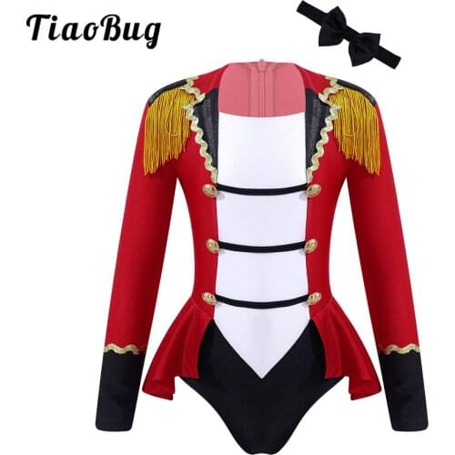 Circus Ringmaster Costume Kids Girls Tassel Bodysuit Outfits Long Sleeves Leotard Jumpsuit Halloween Carnival Party Cosplay