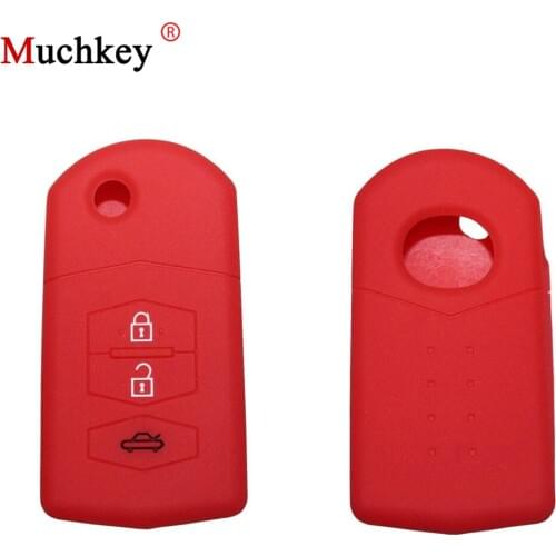 For Mazda 2 3 5 6 RX8 MX5 Soft Touch Flip Folding Car Key Case Cover Jacket Silicone 1PC 3 Buttons Bright Red Car Accessories