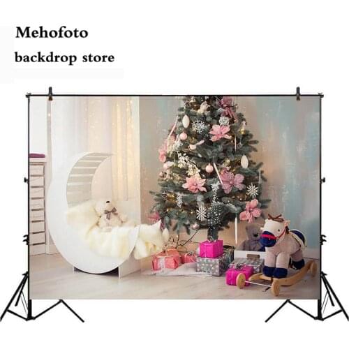 Mehofoto Newborn Baby Shower Photo Background Christmas Tree Photography Backdrop Wooden Floor Board Back Drop 7x5ft Cloth 147