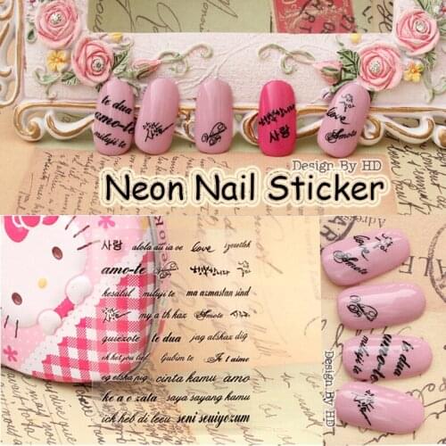 FOREVERJASMINE 24pc Black Italic English Letters Notes Nail Art Sticker HandWriting Decals Romantic Article French Manicure no17