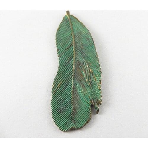 Julie Wang 5pcs Antique Green Bronze Charms Personal Leaves Hanging Pendants Jewelry Bracelet Necklace Accessories 62*23*1mm