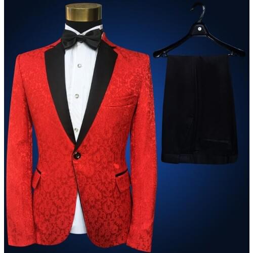 Red blazer men formal dress latest coat pant designs marriage suit men lace embroidery masculino trouser wedding suits for mens