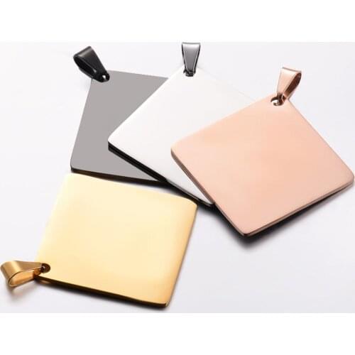 Stainless Steel High Quality Square Pendants Necklace Blank Dog Tags Polished Charm Jewelry Findings Wholesale