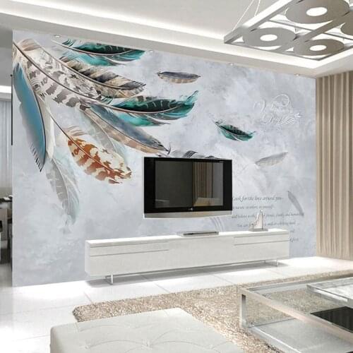 Nordic Feather Wallpaper Tv Background Wallpaper Decorative Wall Covering Modern Minimalist Film And Television Wall Painting